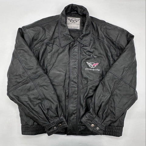Vintage 90s Corvette Embroidered Logo Genuine Leather Jacket Sz XXL