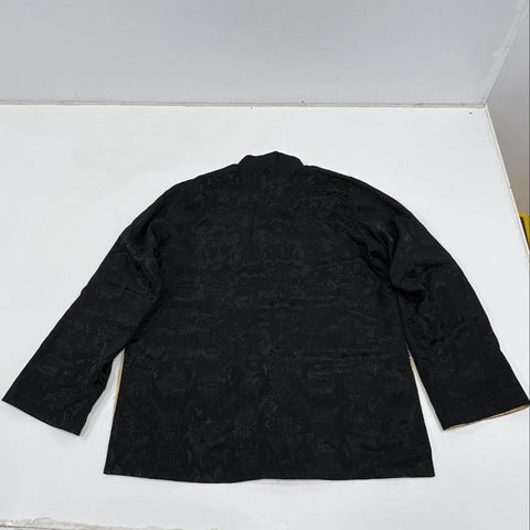 Vintage Reversible Chinese Kung Fu Jacket Black Gold Jacquard Tangzhuang Sz XL