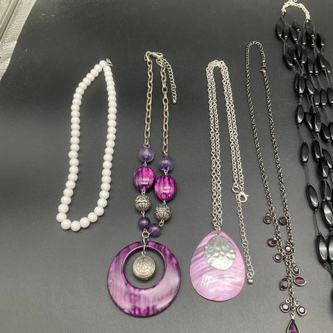Macy's Faux Pearl Beaded Costume Jewelry Lot of 10 Necklaces Rhinestone Pendants