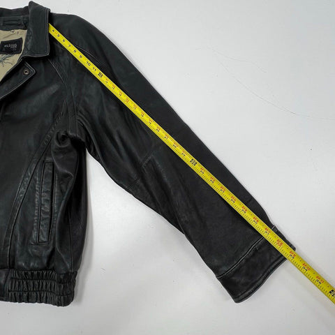 Vintage 90s Wilsons Leather Mens Bomber Jacket Black Map Lining Pelle Studio XL