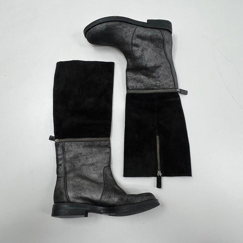 Eileen Fisher Convertible Zip Off Knee High Ankle Boots Suede Black Size 7