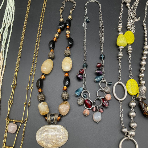 Artisan Boho Vintage Style Costume Jewelry Lot 8 Beaded Pendant Necklaces