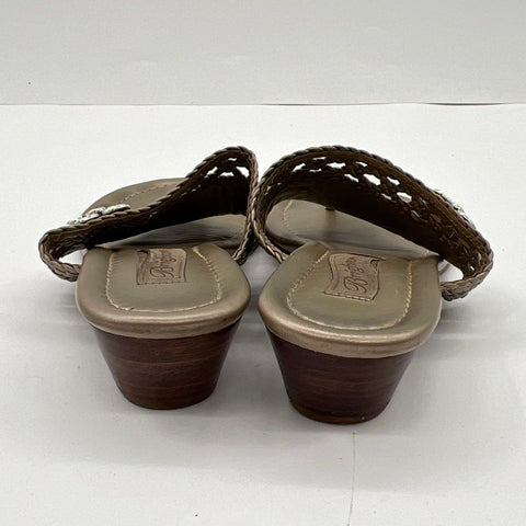Brighton Lanai Woven Leather Flower Wedge Thong Sandals Pewter Size 8M