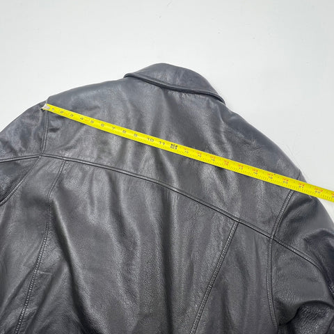 Croft & Barrow Black Vintage Y2K Quilted Lined Bomber Leather Jacket Men's L