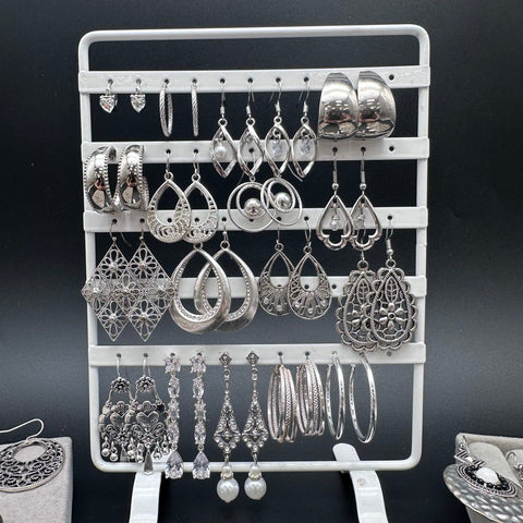 Silver Tone Fashion Earrings Jewelry Lot 50+ Pairs Hoops Dangles Boho Styles