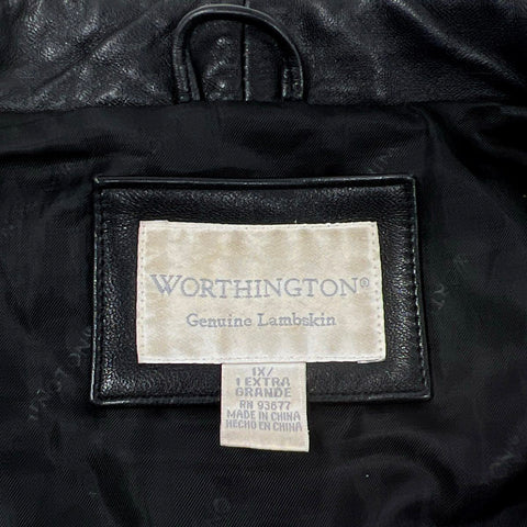 Vintage 90s Worthington Genuine Lambskin Leather Button Jacket Black Sz 1X