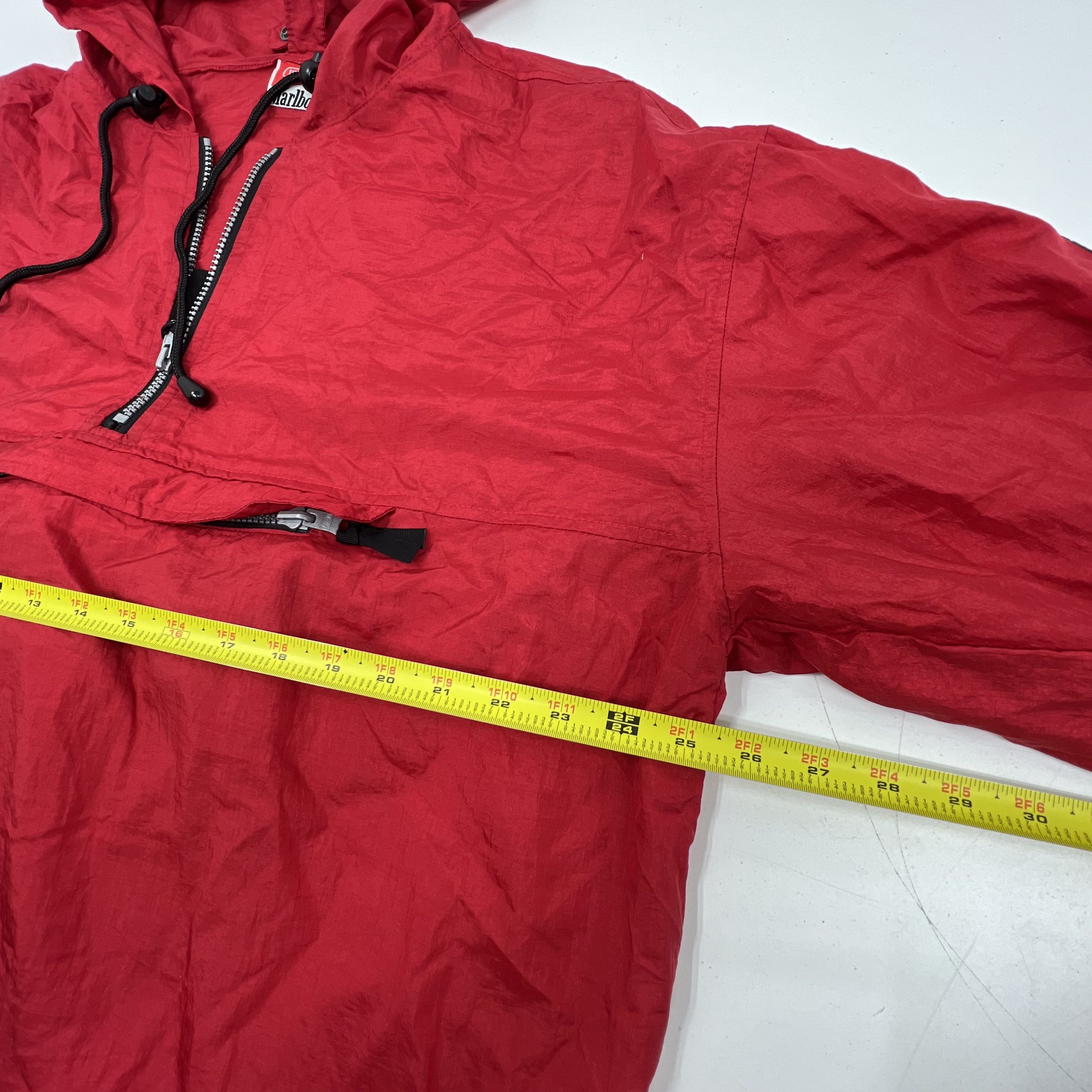 Vintage 90s Marlboro Red Packable Hooded Pullover Windbreaker Anorak Men's L