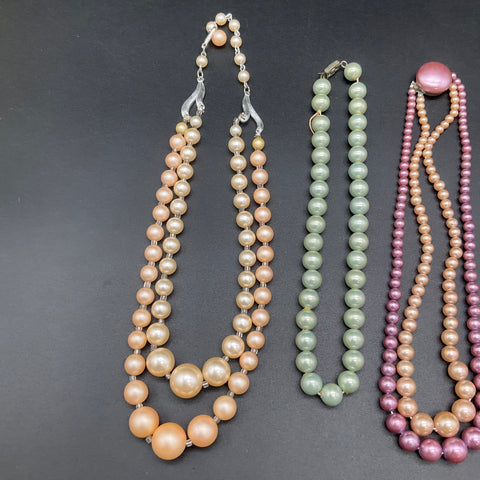 Vintage Faux Pearl Costume Jewelry Lot 4 Necklaces Rhinestone Multi-Strand