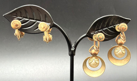 Vintage 12K Gold Filled Faux Pearl Screw Back Earrings Lot of 2 Pairs