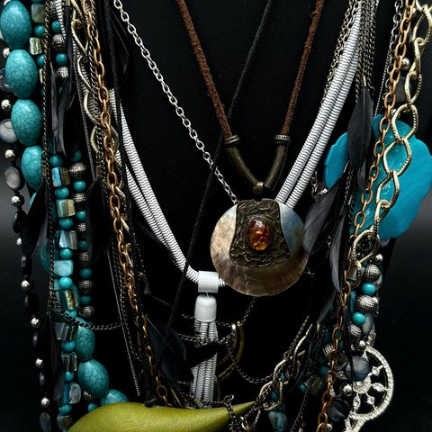 Mixed Fashion Necklace Jewelry Lot 15pc Boho Statement Time Turner Style Key