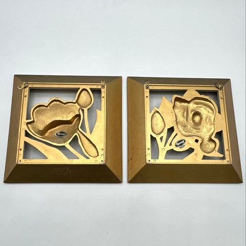 Syroco Vintage Floral Wall Plaques Set of 2 Rose Tulip Gold Tone D4469