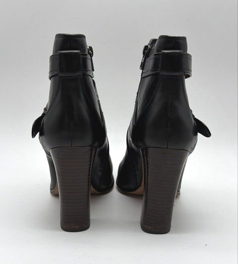 Coach Alessandra Black Leather Wrap Strap Ankle Boots Block Heel Size 10