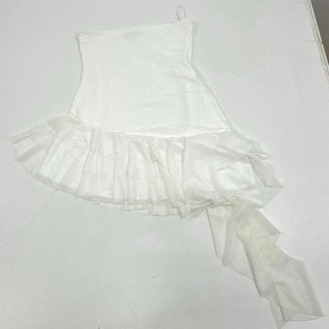 Majorelle Women's White Strapless Tube Mini Dress Ruffle Tiered Hem Sz M
