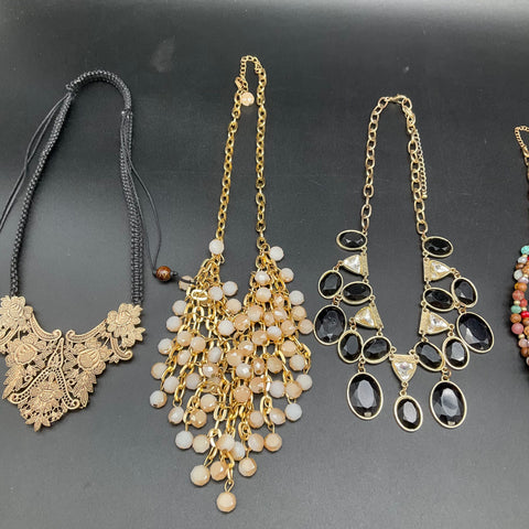 Vintage to Modern Costume Jewelry Lot 5 Necklaces Bib Beaded Floral Gold Tone