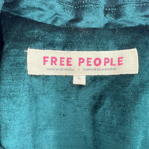 Free People Green Velvet Ashby Double Breasted Blazer Jacket Women's L