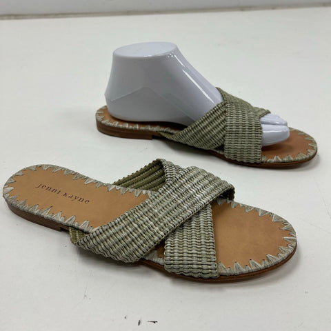 Jenni Kayne Woven Criss Cross Slide Sandal Sage Green Leather Flats Size 39