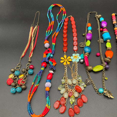 Boho Eclectic Multi-Strand Colorful Beaded Necklaces Jewelry Lot of 5