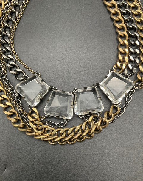 J. Crew Mixed Metal Tone Chunky Multi Strand Faceted Glass Statement Necklace