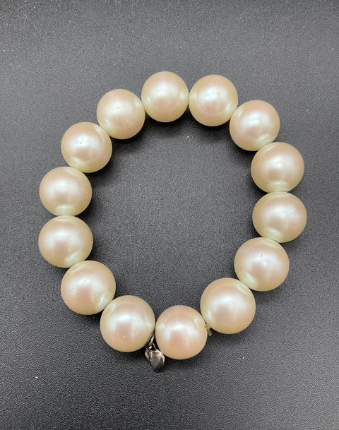 Vintage Carolee Signed Faux Pearl Necklace & Bracelet Set Silver Tone Knotted