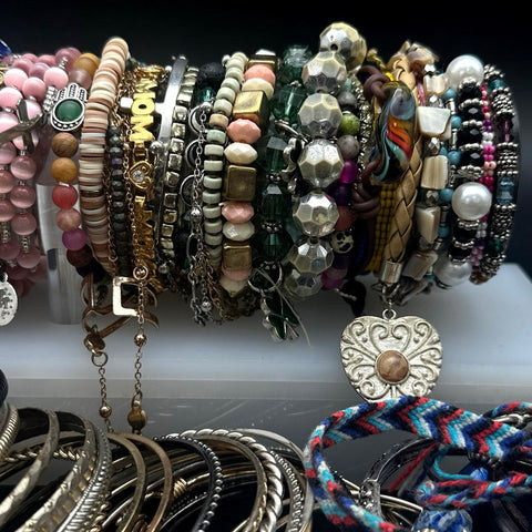 Vintage to Modern Fashion Bracelet Lot 60+ Bangles Beaded Rhinestone Cuff 3 lbs