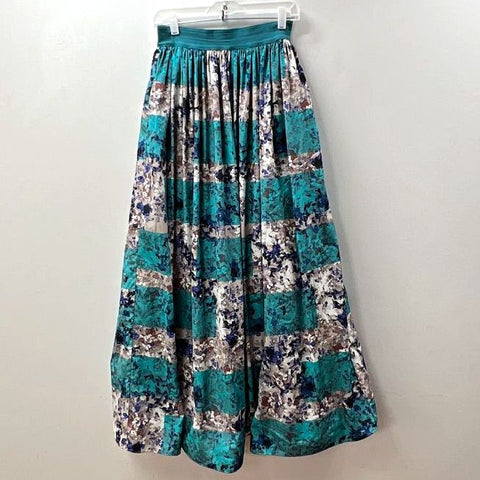 Anthropologie Moulinette Soeurs Teal Floral Tulle Lined Maxi Skirt Women's 6