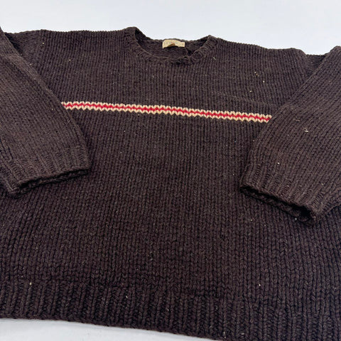 Vintage 90s J. Crew Men's Brown Chunky Wool Striped Crewneck Sweater Sz XL