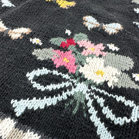 Vintage 90s Christie & Jill Floral Butterfly Ramie Cotton Knit Sweater Sz M/L
