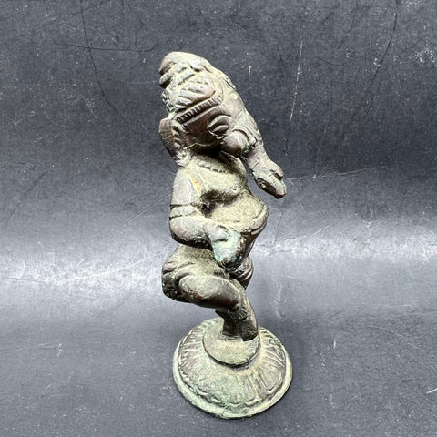 Vintage Dancing Ganesha Ganapati Bronze Statue Hindu God Figure 3.75" Patina