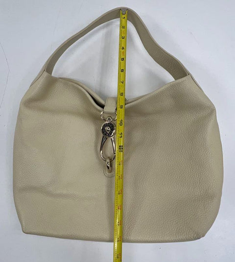 Dooney & Bourke Cream Pebbled Leather Lock Hobo Shoulder Bag Silver Hardware