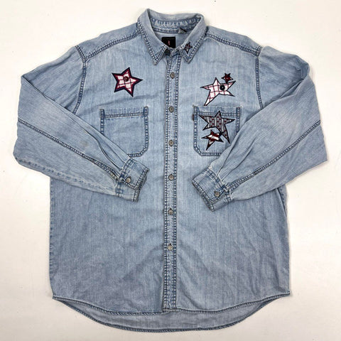 Vintage Y2K Levi's Men's Star Embroidered Light Wash Denim Shirt Sz L