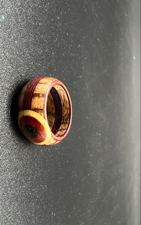 Lot of 5 Men's Fashion Ring Bands Wood Inlay Stainless Steel Rainbow Black