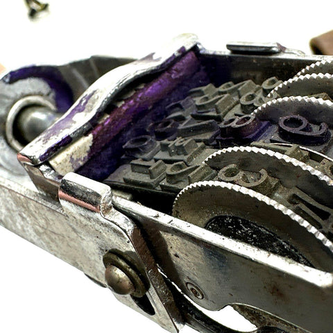 Vintage Gi Metal Rotary Numbering Machine Date Stamp with Leather Holster