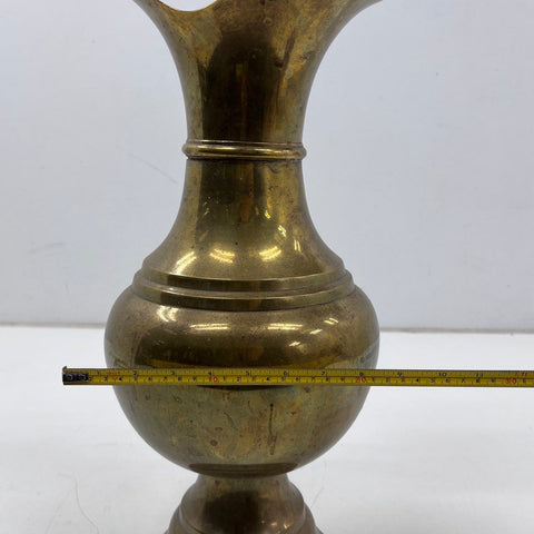 Vintage Large Brass Vase Scalloped Rim Flared Neck Made in India 20 Inch