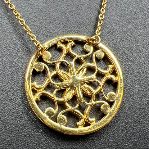 Touchstone Crystal Gold Plate Circle Pendant Necklace 23.95g