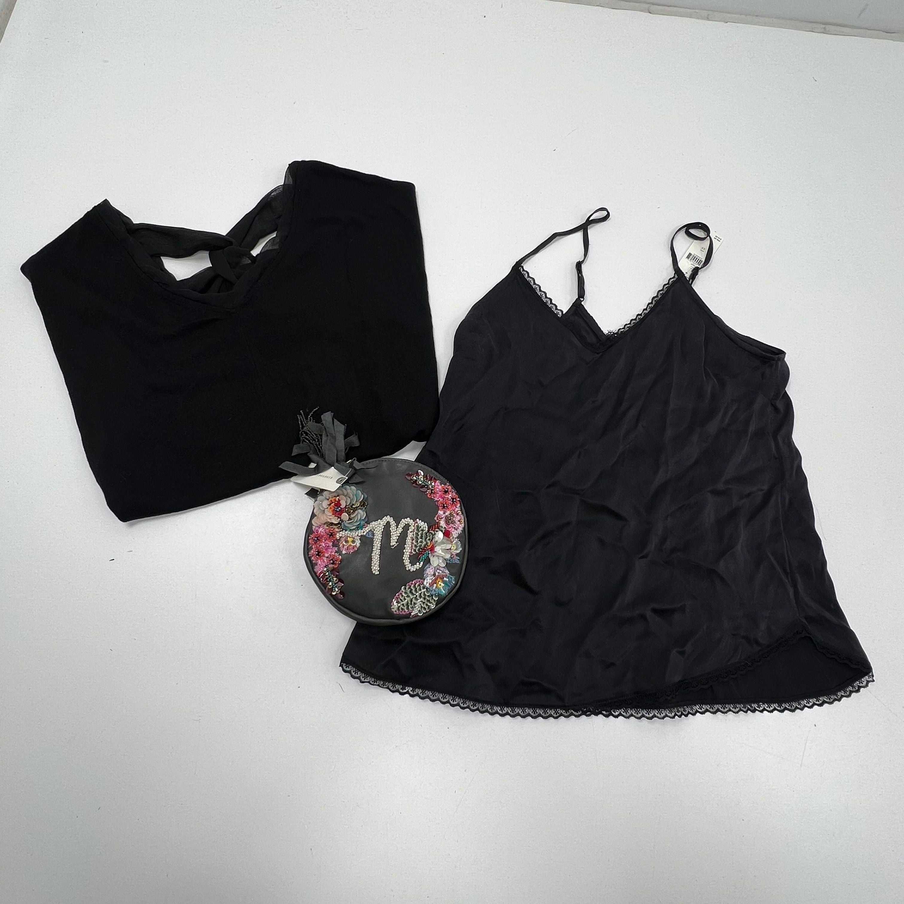 Anthropologie Lot 3 NWT Black Cami Top Beaded M Pouch Women's XS