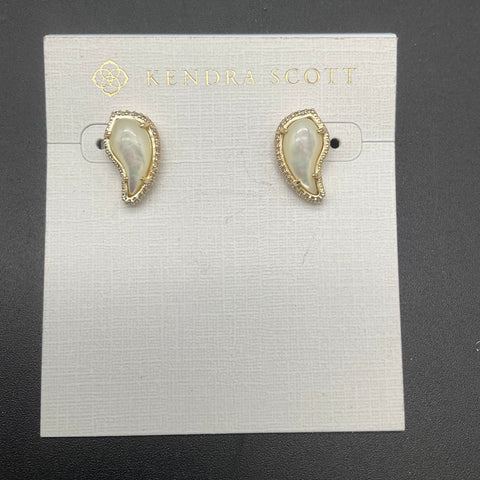Kendra Scott Gold Tone Iridescent Stone Paisley Stud Earrings with Bag