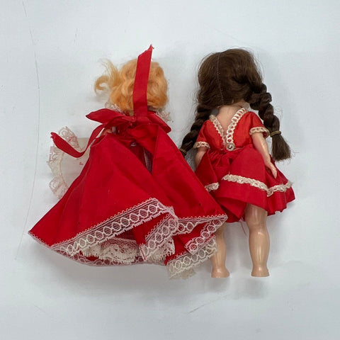 Nancy Ann Storybook Dolls Lot of 2 Vintage Red Dress Hard Plastic 7-8 Inch