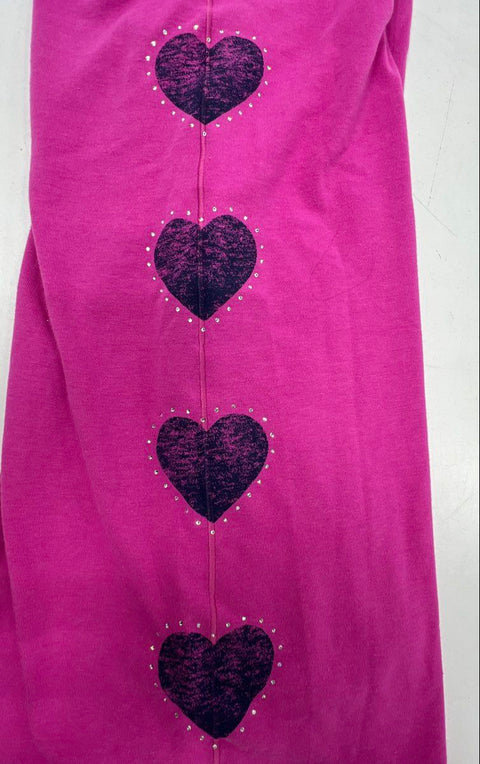 PINK Victoria's Secret Women's Pink Heart Rhinestone Foldover Yoga Pants XL