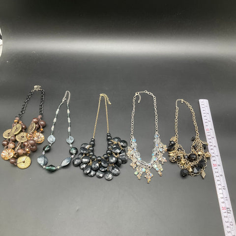 Modern Statement Beaded Bib Necklace Jewelry Lot of 5 Mixed Metal Tones