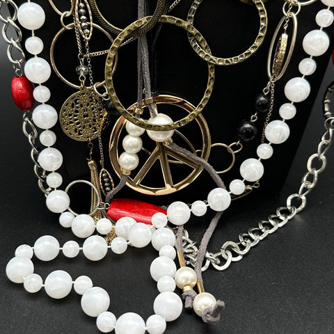 Vintage Modern Bohemian Statement Necklace Jewelry Lot Peace Heart Tribal 15+ Pc