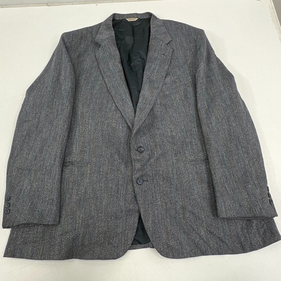 Lot of 2 Vintage 80s Navy & Gray Herringbone Tweed Blazer Sport Coat Men's 54L