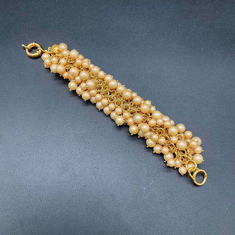 J. Crew Pearl Garden Cha Cha Shakey Bracelet Gold Tone Faux Pearls 8"
