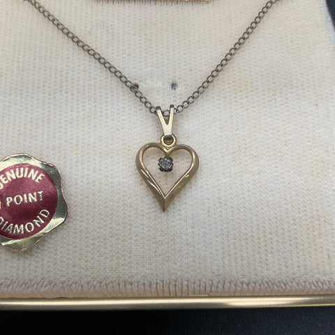 Vintage Marvel 12K Gold Filled Heart Necklace 1 Point Diamond 18" IOB