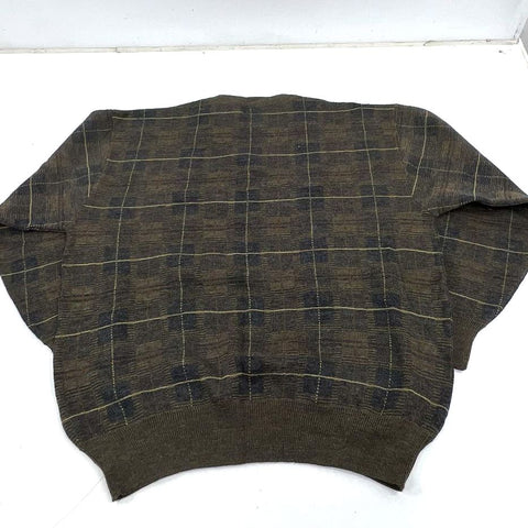 Vintage 90s Jos A Bank Brown Plaid Merino Wool Sweater Men's XL NWT