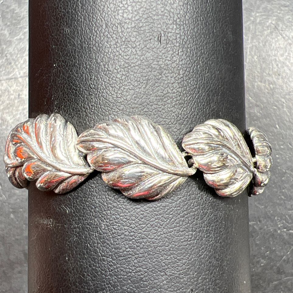 925 Sterling Silver Leaf Link Bracelet 22.12g