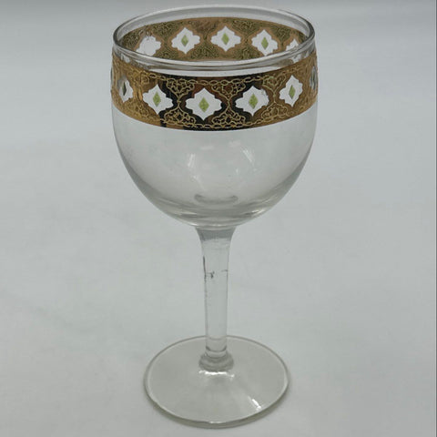 Vintage Mid-Century Gold Encrusted Wine Glasses 5 Piece Lot Geometric Pattern