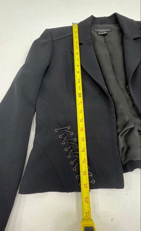 Isabel De Pedro Women's Black Blazer Vintage Y2K Mr Cat Lace Up Cropped US 12