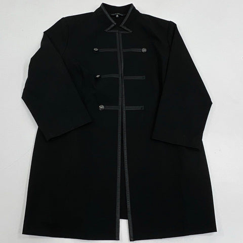 Ming Wang Women's Black Military Band Jacket Faux Leather Trim Topper Size M