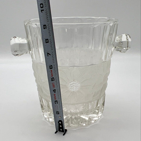 Pressed Glass Clear Champagne Bucket Frosted Floral Sunflower Pattern 8 Inch