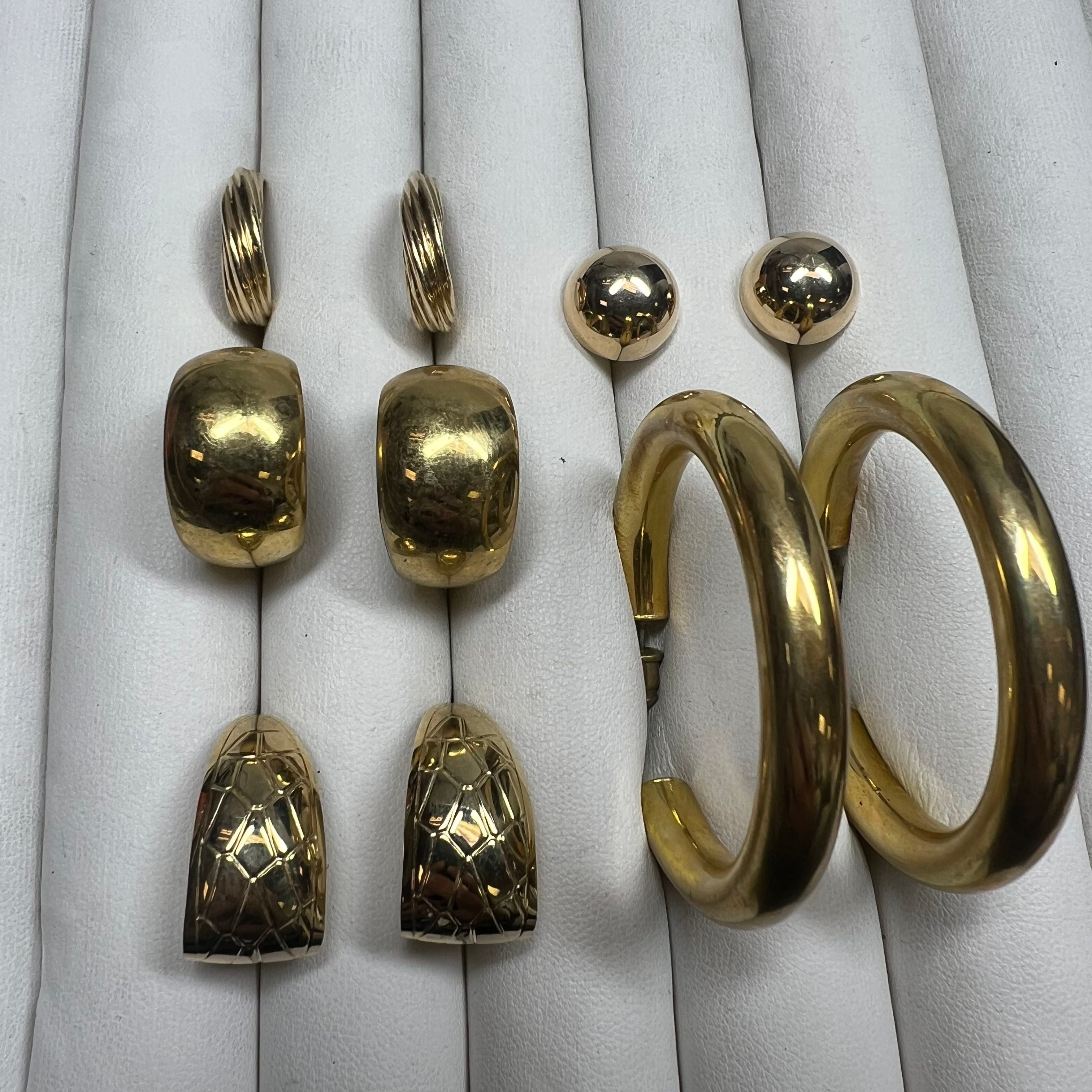 Gold Tone Hoop 1/2 Full Stud Pierced Earrings 5 Pairs